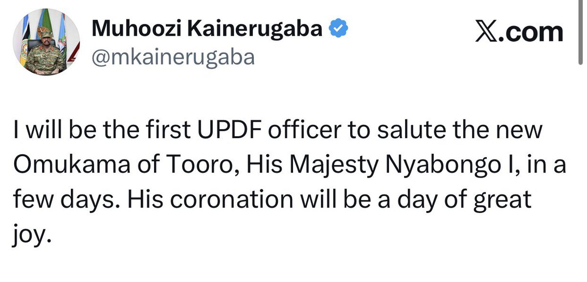 MKBulamogi's tweet photo. @HonAkamuli The CDF and Supreme Leader Gen. @mkainerugaba already guided on this matter unless you are tired of your job, never ever respond to a matter that the Supreme Leader has spoken about. The new Omukama is His Majesty Edward Rukidi Nyabongo 2 My 2 cents. Delete this tweet https://t.co/wCXR3kRJGv