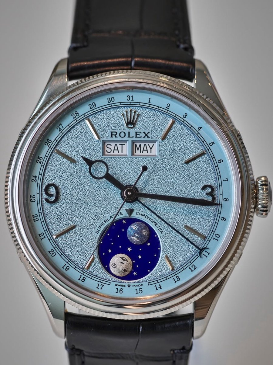 Rolexclocks's tweet photo. New Release: Rolex Perpetual Padellone with a new calibre 7190 and an astronomical moon phase. https://t.co/Oabd83Cniw