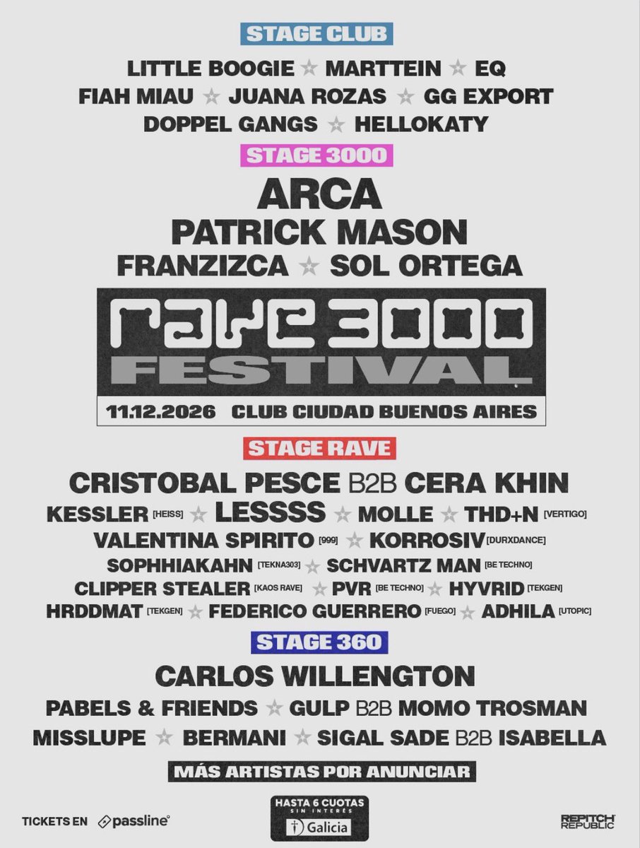 fedeebongiorno's tweet photo. 🎫 RAVE 3000 EN ARGENTINA

📆 11 de diciembre
🏟️ Club Ciudad de Buenos Aires

Entradas a la venta a partir del jueves a las 12hs https://t.co/HqFKqEltAf
