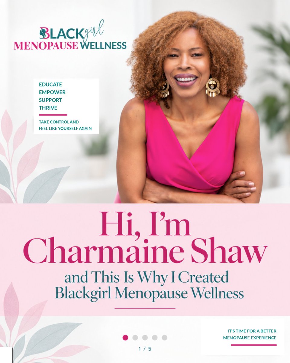 CharmaineVShaw's tweet photo. Hey friend! 💗 I’m Charmaine Shaw, a certified health and menopause coach, speaker, author, and founder of Blackgirl Menopause Wellness. My own perimenopause journey showed me how confusing this transition can feel when you do not have the language.

#BlackgirlMenopauseWellness https://t.co/08mM3tGr0B