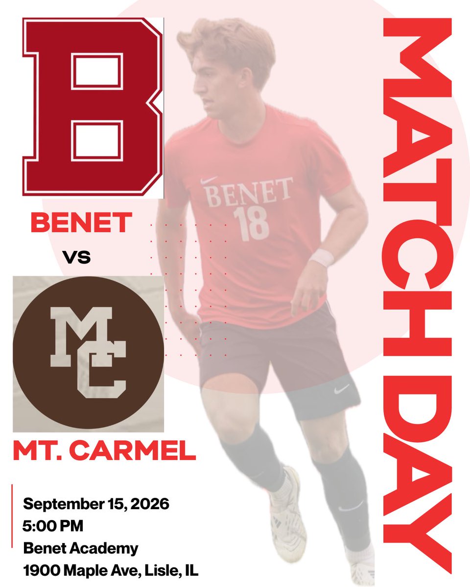 RedwingsSoccer's tweet photo. Benet 🆚 Mt. Carmel 
Chicago Catholic Conference game✝️

📅 September 15
⏰ 5PM
📍 1900 Maple Ave, Lisle
@BenetRedwings @BenetAthletics https://t.co/GeQMBCYChh