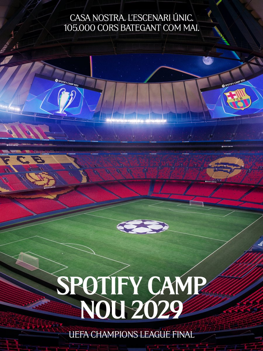 FCBarcelona_cat's tweet photo. L'Spotify Camp Nou acollirà la final de la Champions League 2029 🏟️ https://t.co/zq9feNR5Bs