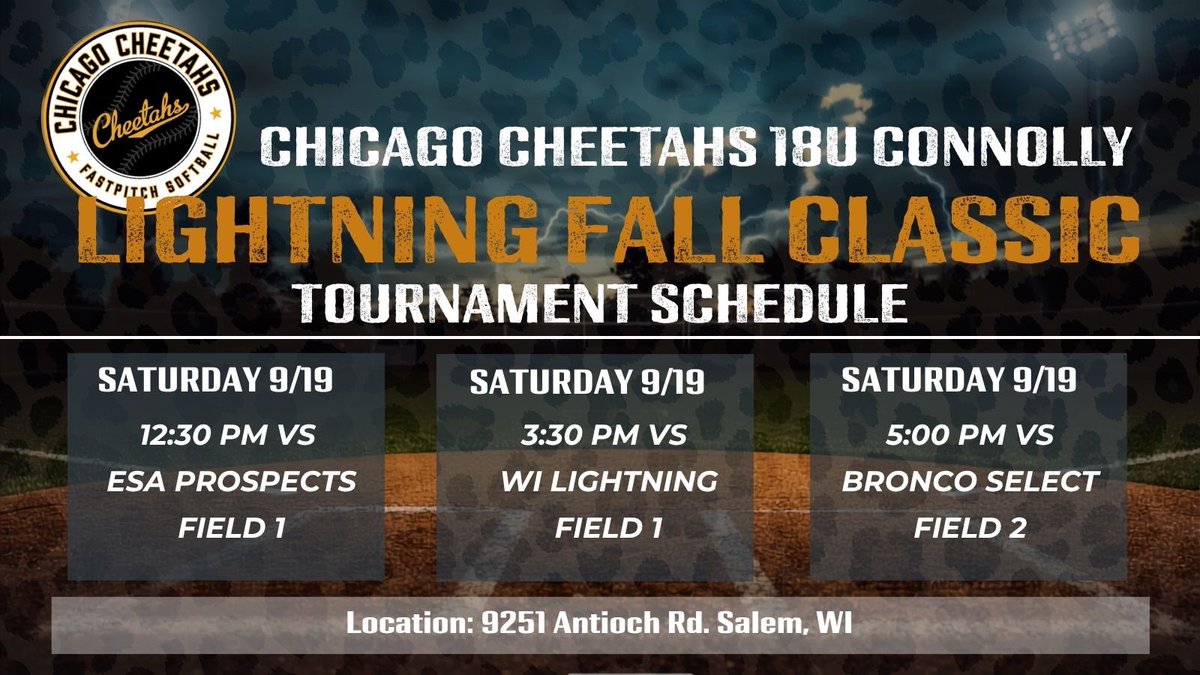 MCCheetahs's tweet photo. 🥎Schedule Drop‼️ Lightning Fall Classic in Salem, WI #FlyWithMason #GoCheetahs #WePlayFast @BoDomeBville @ExtraInningSB @LineDsoftball @Los_Stuff @tagupSoftball @thealliancefp https://t.co/YNOmZndvOl