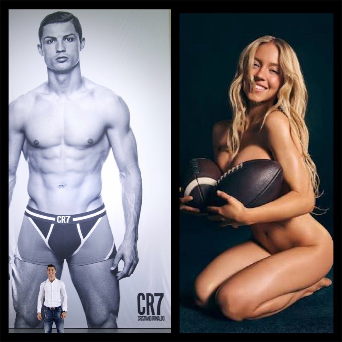 annabelmaud's tweet photo. Can a feminist please explain to me like I’m dumb why men in sports can flaunt their bodies to sell stuff…. But lord forbid @sydney_sweeney does the same? https://t.co/s5AwgDlwGC