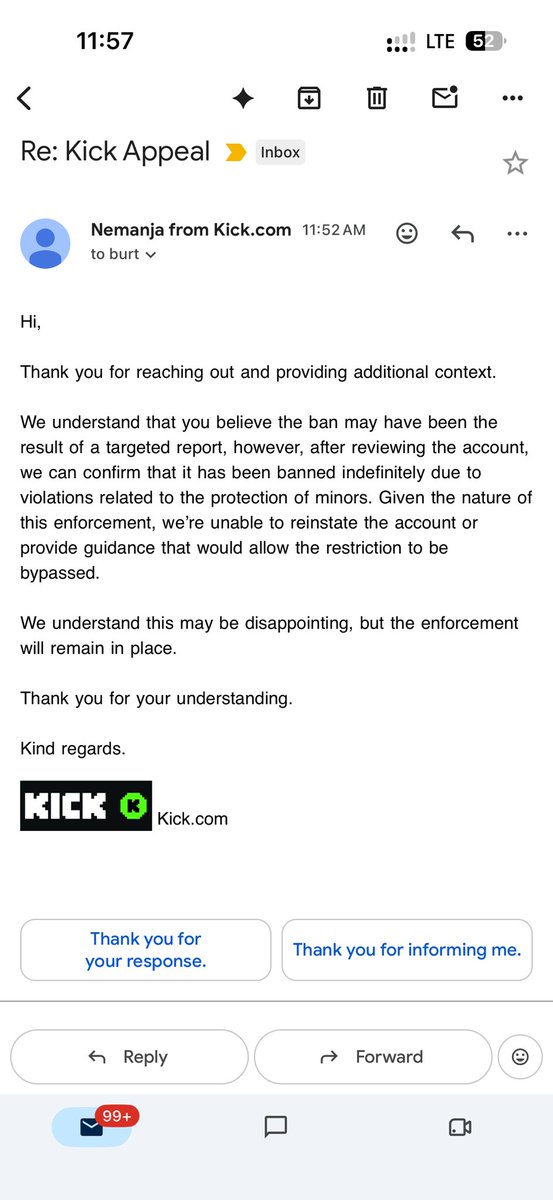 BurtBronx's tweet photo. My Kick account has been permanently banned. @NickWhiteReal https://t.co/Xr3hM4yMtm