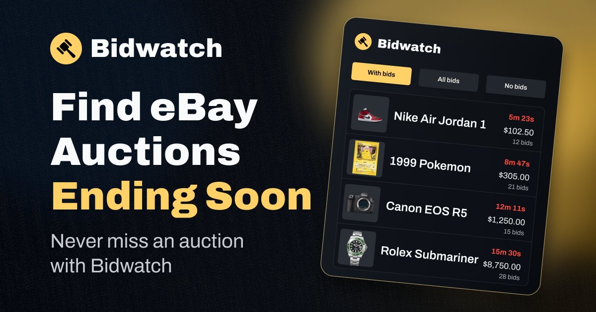 BidwatchApp's tweet photo. Looking for a specific card? Search the player, set, and card number on Bidwatch.

The No bids filter shows auctions that haven't received a bid yet.

https://t.co/LWvHEDCxz6 https://t.co/LogbeysJLO