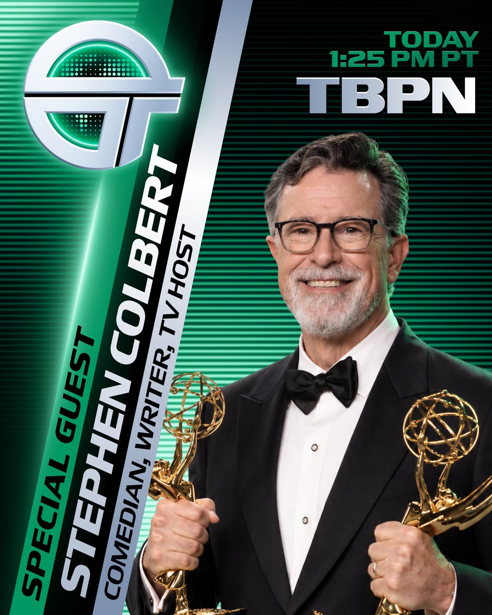 BREAKING: Fresh off his Emmy wins, @​StephenAtHome will be live on TBPN at 1:25p PT 
 [📷](https://pbs.twimg.com/media/HSRdtXea4AE99cn.jpg)