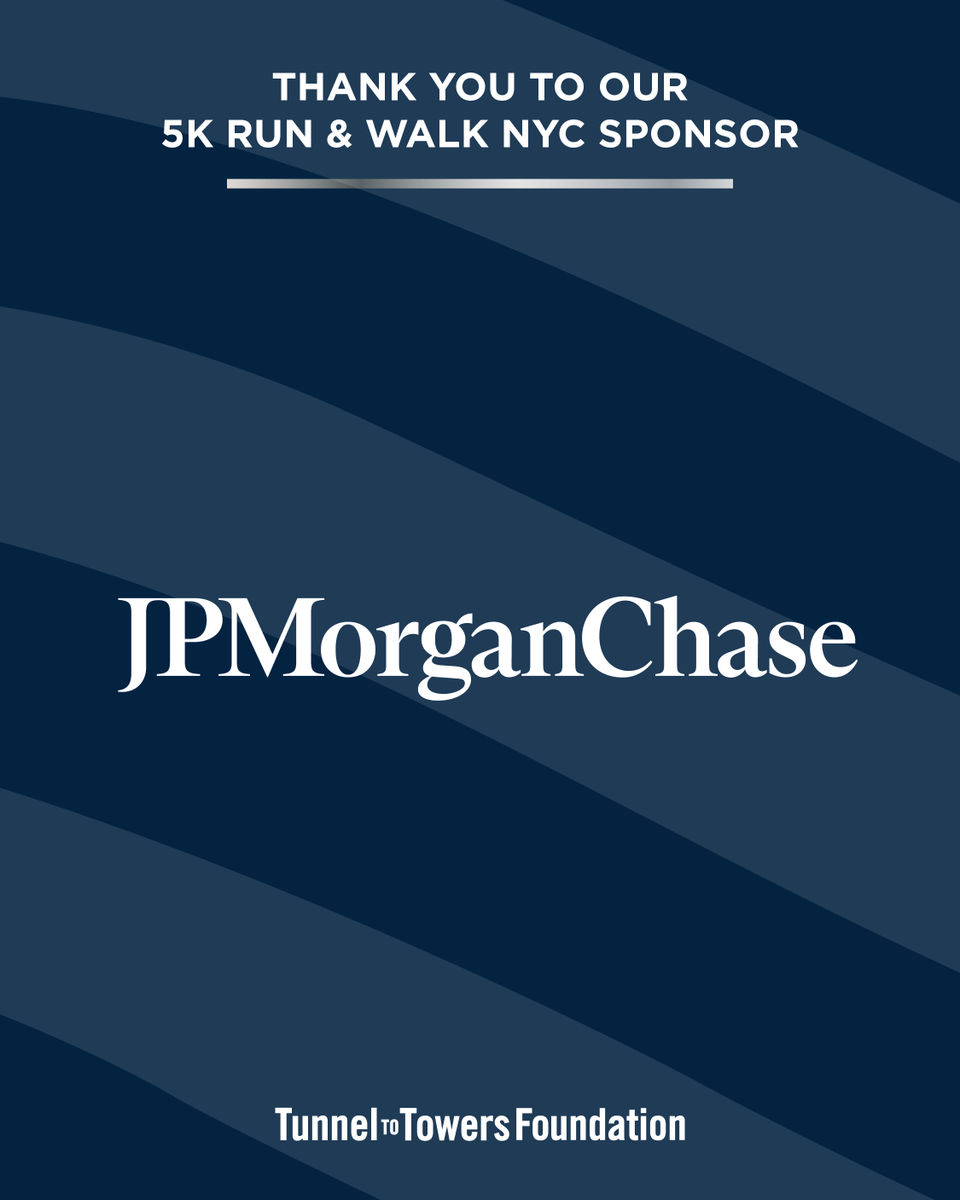 Tunnel2Towers's tweet photo. Thank you to JPMorgan Chase for being an official sponsor of this year's Tunnel to Towers 5K Run & Walk. Through its commitment to supporting communities and creating meaningful impact, JPMorgan Chase helps make this event possible while honoring the bravery, service, and sacrifice of our nation's heroes.

Register today to join us: https://t.co/hnqC3r9ROL