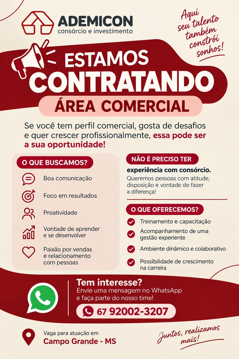 ilustralune's tweet photo. Estamos buscando pessoas com perfil comercial, boa comunicação, proatividade e vontade de crescer para fazer parte do nosso time em Campo Grande – MS. 🚀

📲 Tem interesse? Entre em contato pelo WhatsApp: (67) 92002-3207

(estou apenas compartilhando a vaga) https://t.co/M7mlaSPvSD