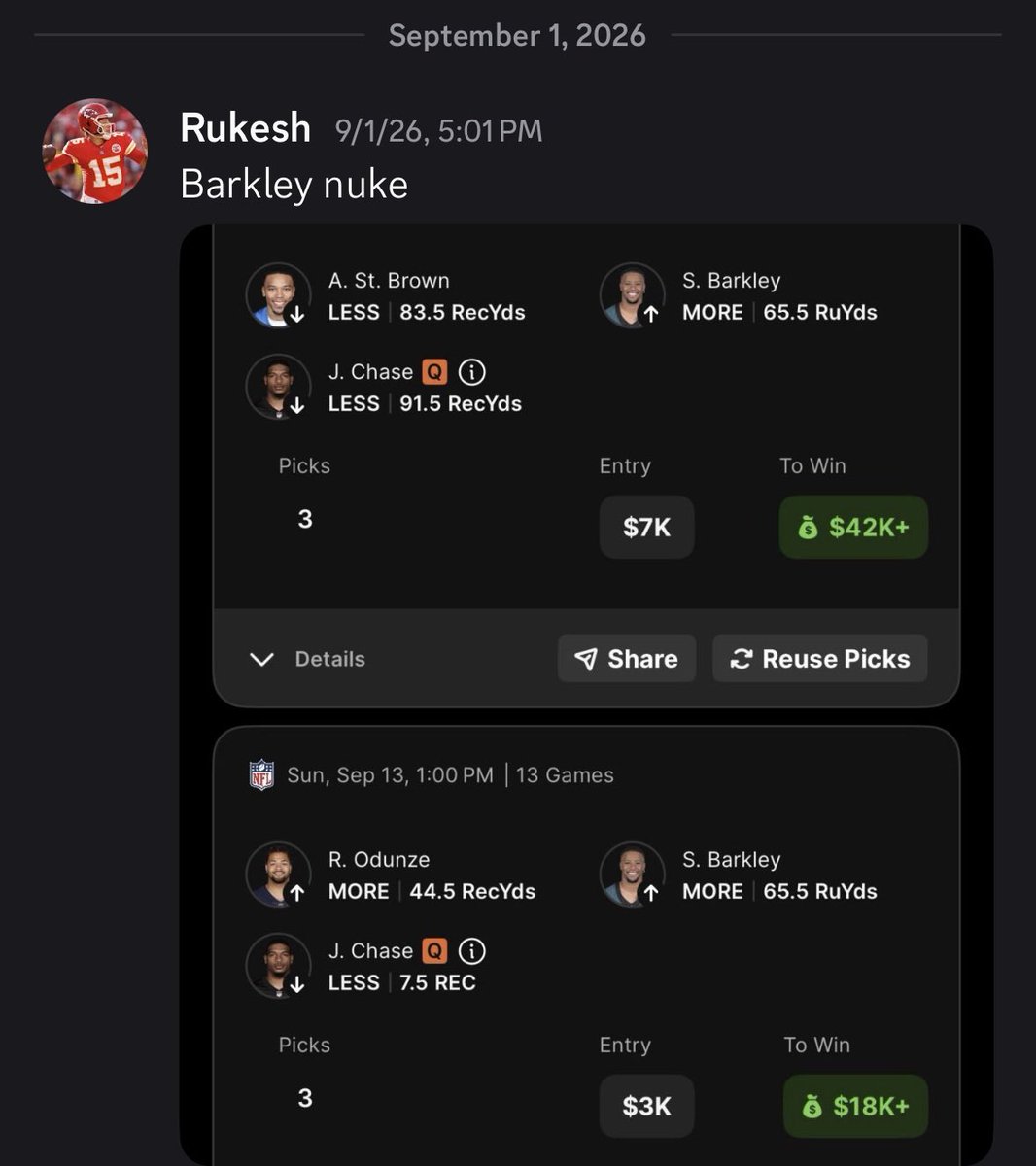 SlightlyPlusEV's tweet photo. For those asking where the profits came from, it was all on DK pick6

I post the slips in my discord https://t.co/GGpiQ8JoCj