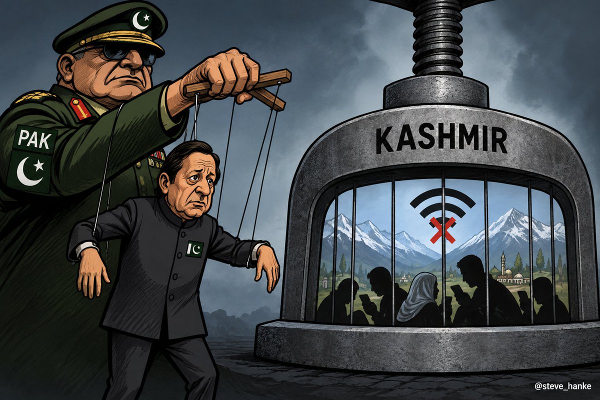 steve_hanke's tweet photo. #PAKWatch🇵🇰: For the past 100 days, the Pakistani Gov't has RESTRICTED broadband internet in Kashmir.

PAK = MILITARY RUNS THE SHOW = CENSORSHIP IS THE NAME OF THE GAME. https://t.co/8gzWHvcGBc
