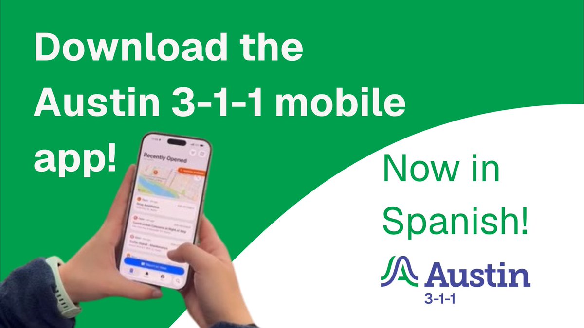 ATX_311's tweet photo. Submitting service requests in Spanish has never been easier! With the Austin 3-1-1 mobile app you can submit service requests in English or Spanish! Download it today and start seeing how you can better your community. 📱 https://t.co/MZrGXPcthm