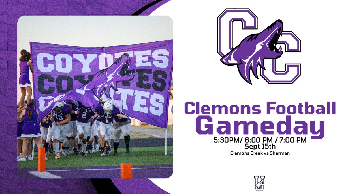 AnnaCCMSSports's tweet photo. 🏈 Clemons Creek MS vs Sherman MS
📅 Sept 15th
⏰ 7/8B 5th Quarter 5:30 pm
⏰ 7th 6:00 pm
⏰ 8th 7:00 pm
📍Coyote Stadium
💳Ticket Link: https://t.co/dc4gSHFBxK
#CU
@ANNAISDSports
@SlayterCreekMiddleSchool https://t.co/iNQ096R9En