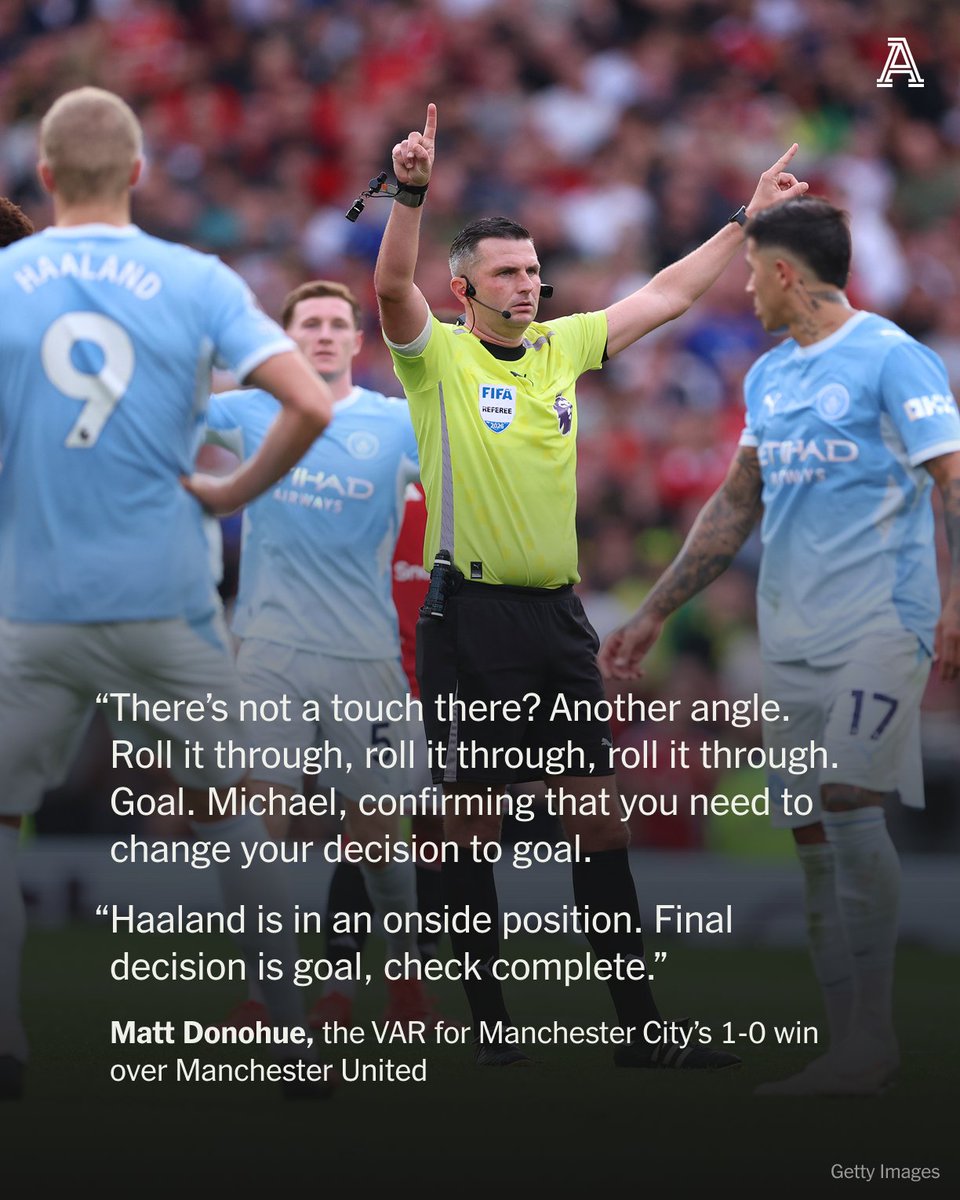 TheAthleticFC's tweet photo. The VAR audio from Erling Haaland’s Manchester derby goal has been made public.

🔗 https://t.co/n92LgG9hk7 https://t.co/l4blmTffR1