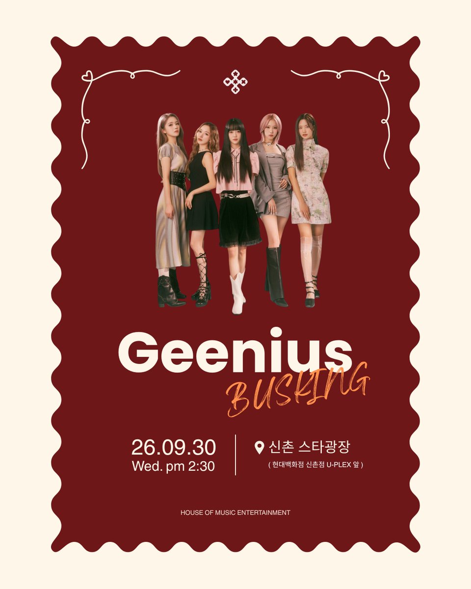geeniusofficial's tweet photo. [📢]

HAPPY 1000TH DAY✨
GEENIUS SPECIAL BUSKING 안내

일시 : 2026년 9월 30일 (수) PM 2:30 (KST)
장소 : 신촌 스타광장
          (현대백화점 신촌점 유플렉스 앞, 연세로5길)

※ 버스킹 시작 전 홍보 프로모션이 진행될 예정입니다. 

#지니어스 #Geenius https://t.co/SQZgN5dusy