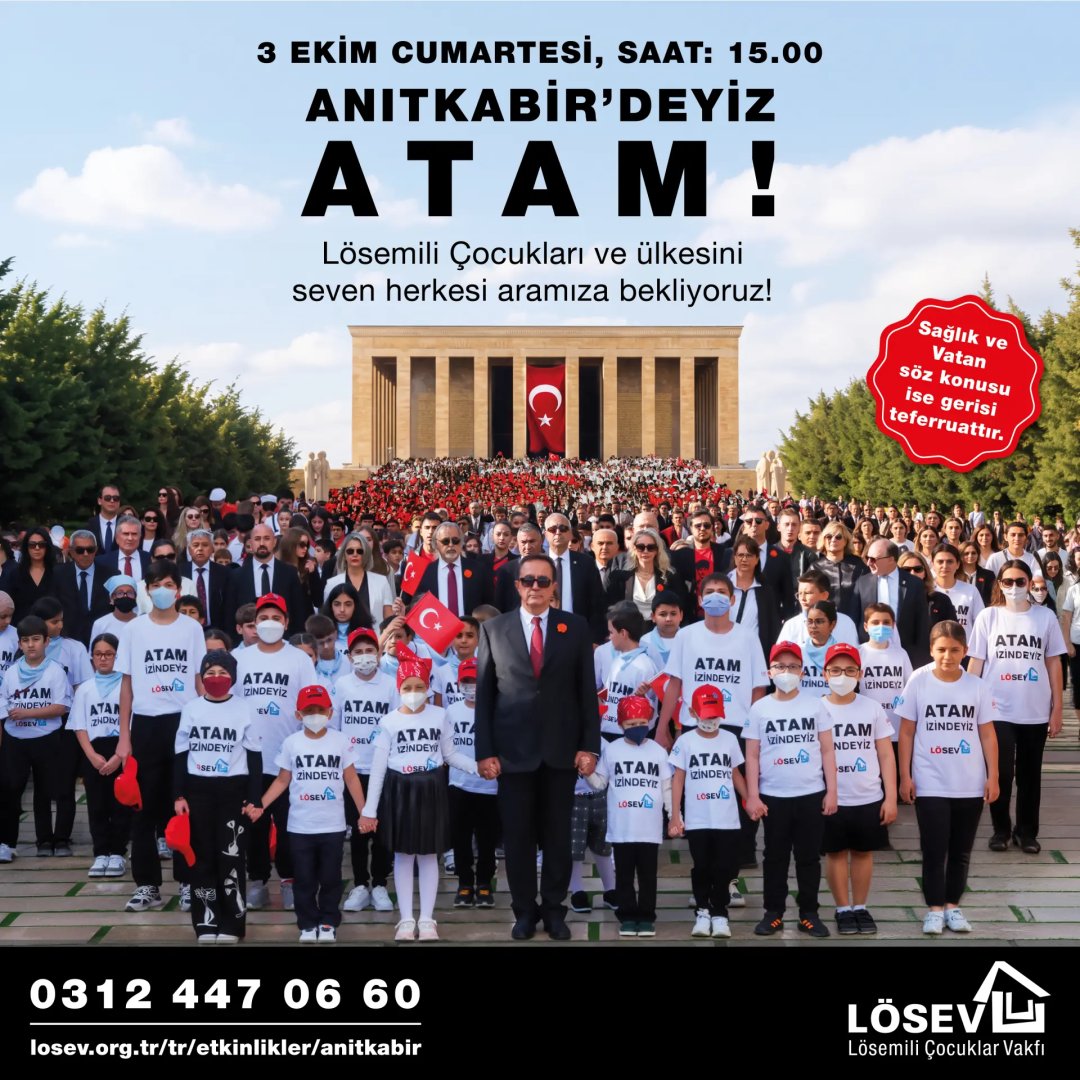 losev1998's tweet photo. 3 Ekim Cumartesi, Saat:15.00
🇹🇷Anıtkabir'deyiz ATAM🇹🇷
Lösemili çocukları ve ülkesini seven herkesi aramıza bekliyoruz.

Katılım sağlamak için kayıt olmayı unutmayınız.
👉 https://t.co/SMZ1NsaU4U https://t.co/5ivCnL6O2H