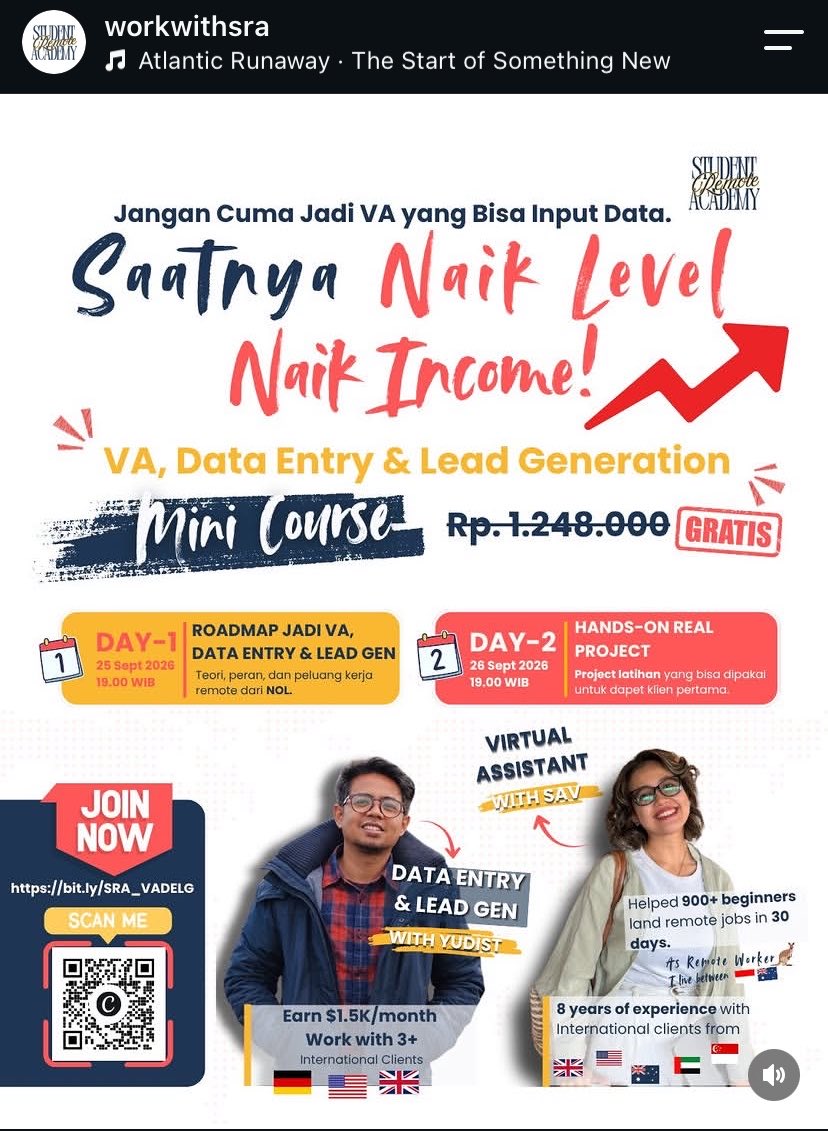 mochialatte's tweet photo. ✨MINI COURSE VIRTUAL ASSISTANT, DATA ENTRY DAN LEAD GENERATION GRATIS✨

yang mau nambah ilmu yuk gabung di mini course ini!!

📅25 &amp; 26 September 2026
⏰19:00-21:00 WIB
via zoom

🔗 https://t.co/6djMWTCOAM https://t.co/VtYel7DojD