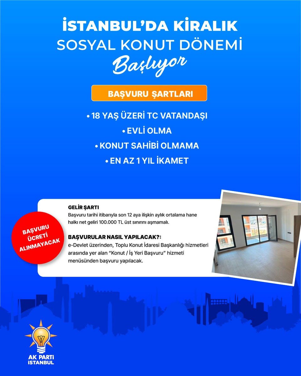 Zahidefindk's tweet photo. İstanbul’un kiralık konut ihtiyacını giderecek 1071 sosyal konut sahipleriyle buluşuyor. Başvuralar başladı, 24 Eylül’e kadar devam edecek.
Kiralık Konut https://t.co/utTihSWG9B