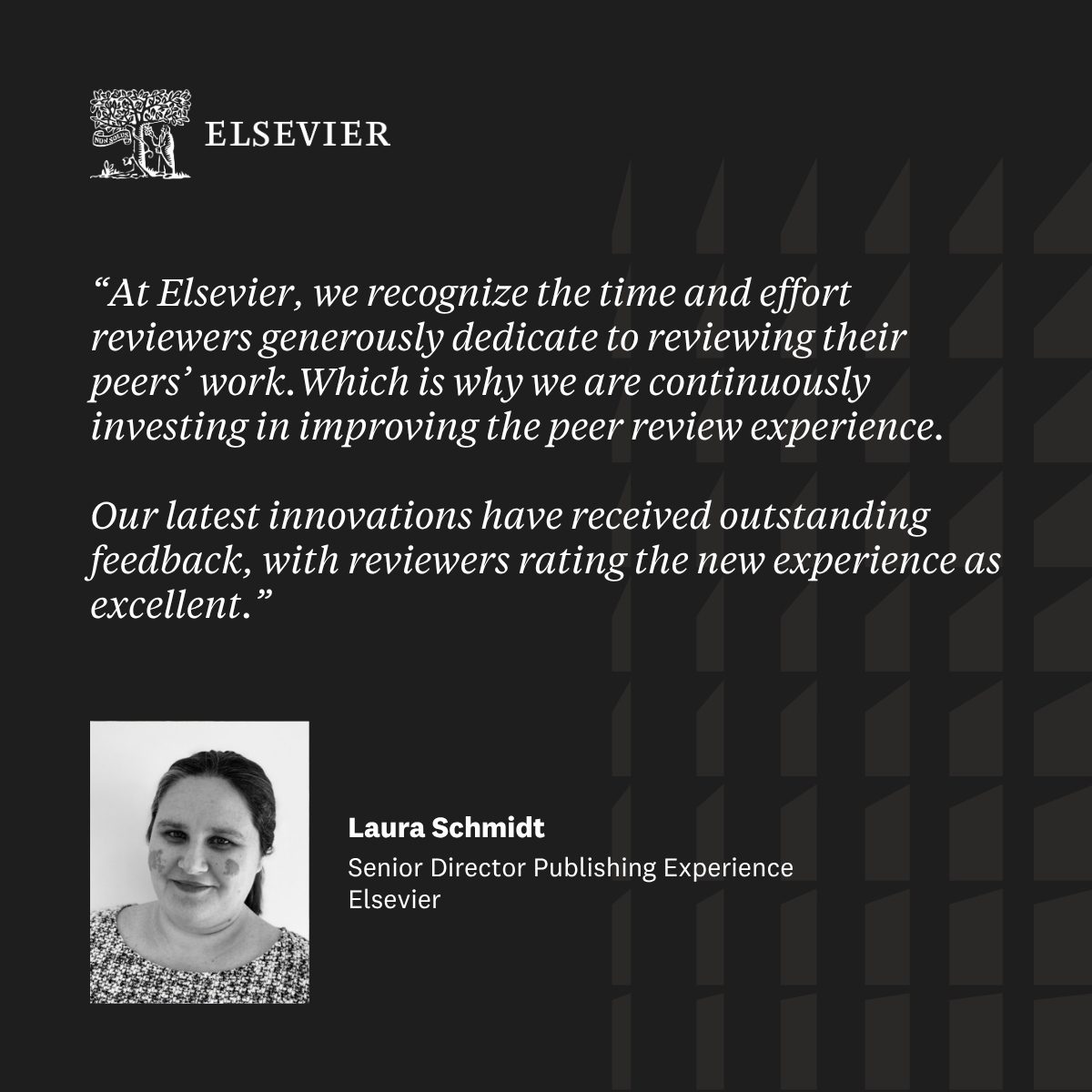 ElsevierConnect's tweet photo. We’re continuing to invest in a better peer review experience, exploring how AI and technology can make the process more efficient while keeping reviewers and their judgment at the center.

Learn more: https://t.co/4r82NCTNOO https://t.co/IkJec2Bxan