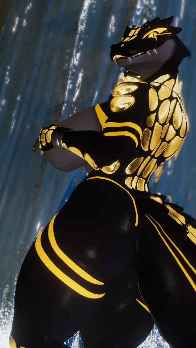 Entropythecroc's tweet photo. Looks like she caught you peeking on her while she was bathing, though I don’t think she minds~ 

(Forgot to do this on the last post but thank you @DatOneDoge_VRC for helping me with the pics!) https://t.co/OulRk3Agsg