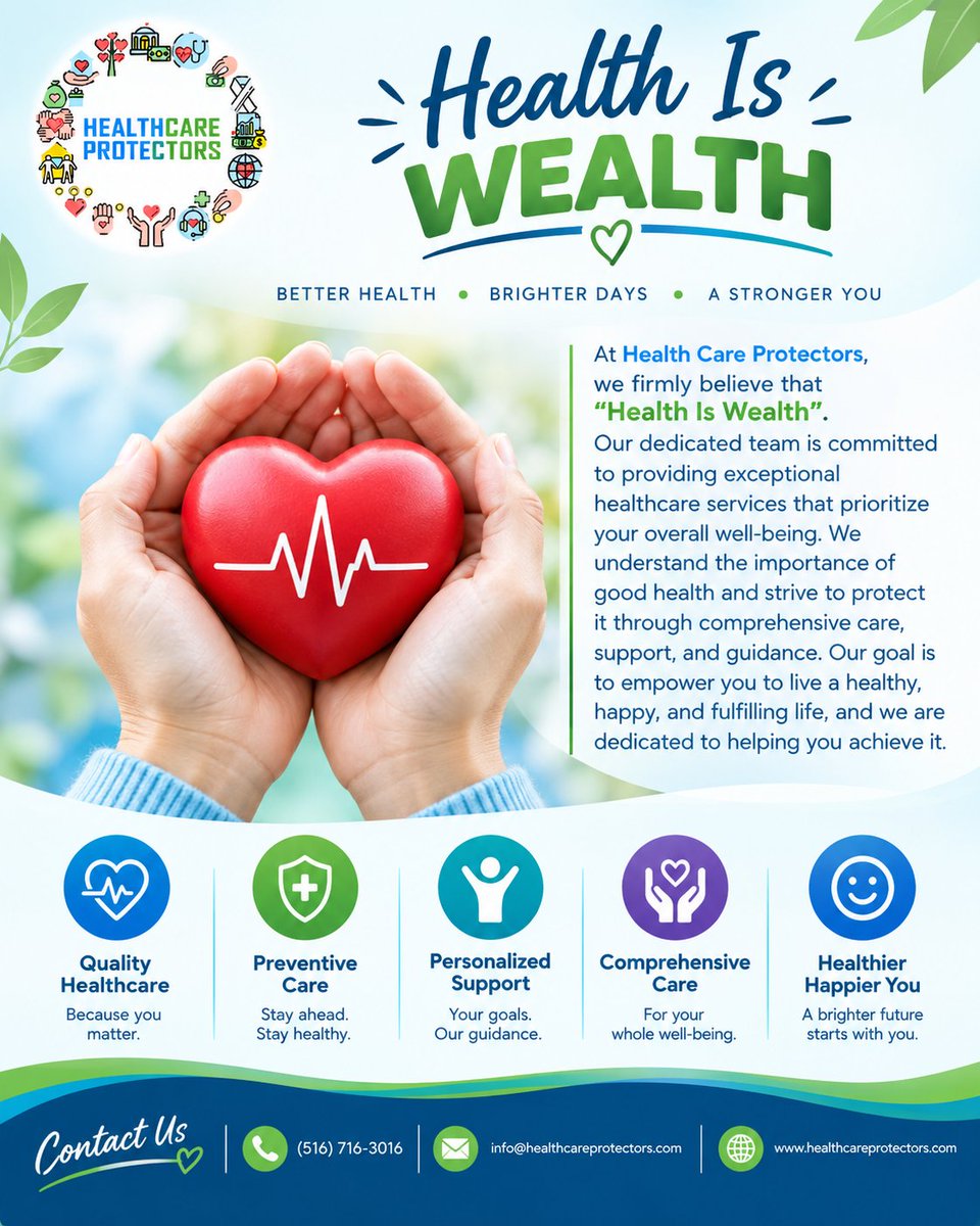 HcProtectors's tweet photo. Your health is one of your greatest investments. At Health Care Protectors, we are committed to providing personalized care, guidance, and support designed around your unique health needs.

(516) 716-3016
info@healthcareprotectors.com
https://t.co/EXRCk5vZke https://t.co/gzY4zdYqAE
