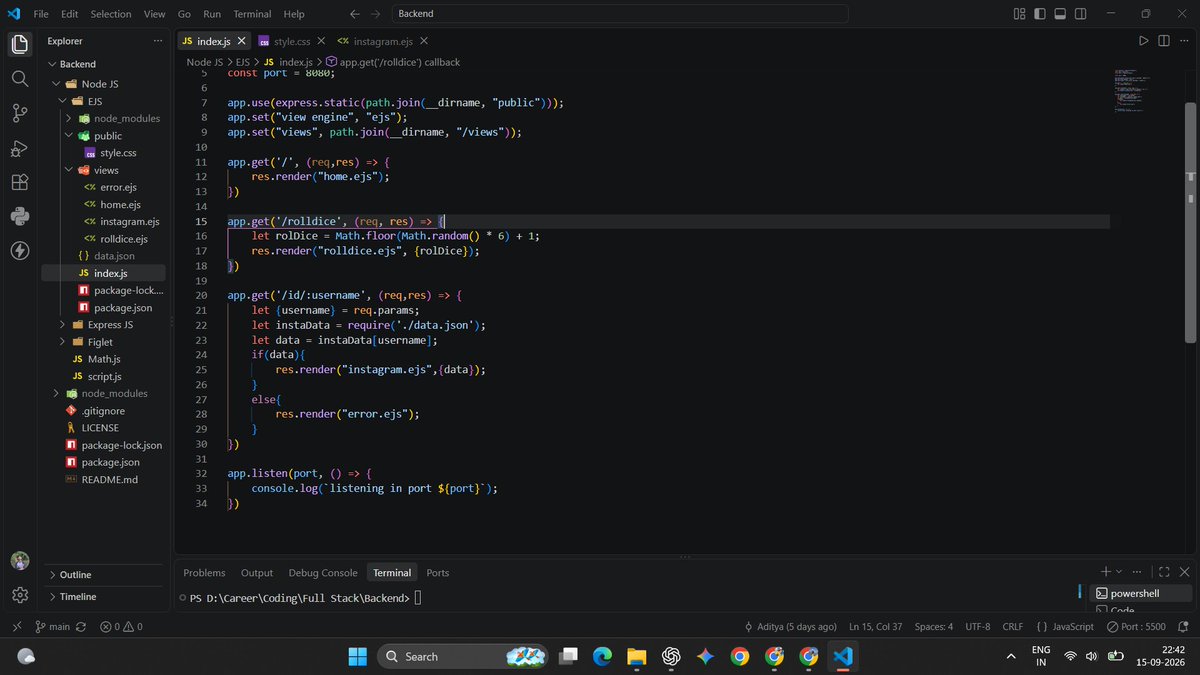 __Aditya_Ch__'s tweet photo. Day 7 of learning backend
✅Instagram demo
✅Serving static files
#LearningJourney
#LearninginPublic
#Backend
#EJS https://t.co/0n9Czth5xj