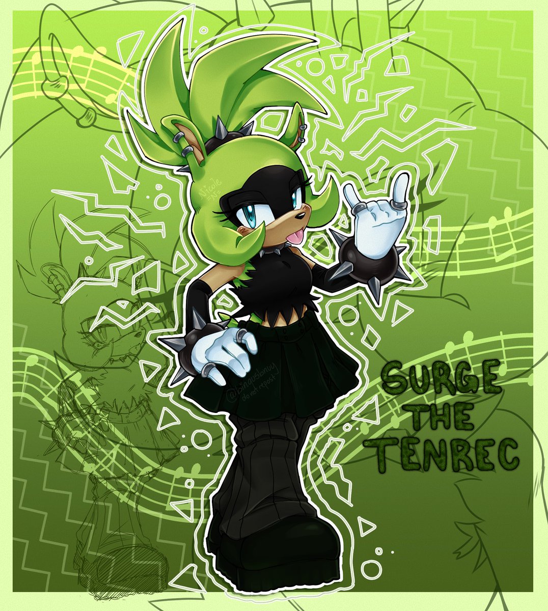 bingusbnuy's tweet photo. punk rocker surge the tenrec redrawn 💚🖤⚡️ https://t.co/mhlkR9U3ZT