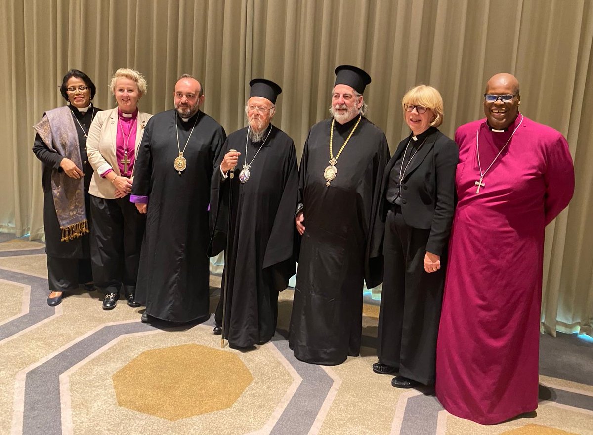 ChurchesEngland's tweet photo. His All-Holiness Ecumenical Patriarch Bartholomew is currently visiting England.

@ChurchesEngland Presidents @ArchbishopSarah of Canterbury; Head of the Lutheran Church in Great Britain, Bishop @PaulinaEHT; Head of @ar_churchuk, Bishop Hovakim Manukyan; Moderator of the @FreeChurches, Rev Dr Tessa Henry-Robinson, and our General Secretary, Bishop @_mikeroyal, were delighted to attend an inter-faith lunch in his honour.

Thank you to the hosts, the Greek Orthodox Archdiocese of Thyateira & Great Britain and His Eminence Archbishop Nikitas.