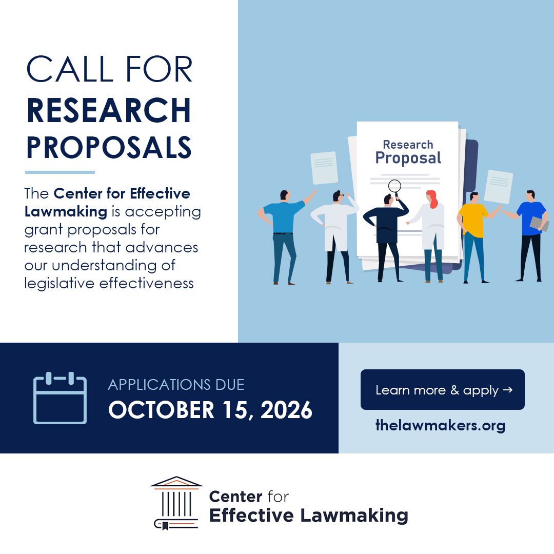 TheLawmakers's tweet photo. The CEL is looking for proposals for research projects that advance our understanding of legislative effectiveness.

The deadline to apply is October 15, 2026.

For more information about the award and instructions on how to apply, please visit: https://t.co/SDQWlIusPg https://t.co/ULkSQmIau6