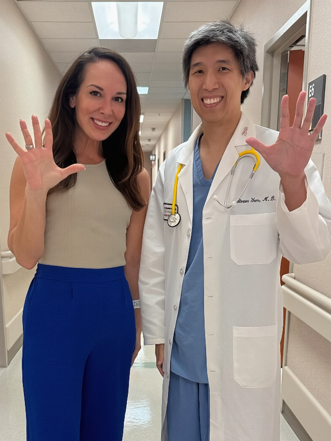 MegKinnardAP's tweet photo. Some personal news: 

FIVE YEARS without evidence of disease! 🎉🪅🥳

God is good - and so are the incredible doctors and staff at @UTMDAnderson. 

Get a second (or third or fourth) opinion, folks. It literally saved my life. 

Self-exam. Get a mammogram. ADVOCATE for yourself.

(Because often, those first two things aren't enough)

#BeatCancer 👠👊