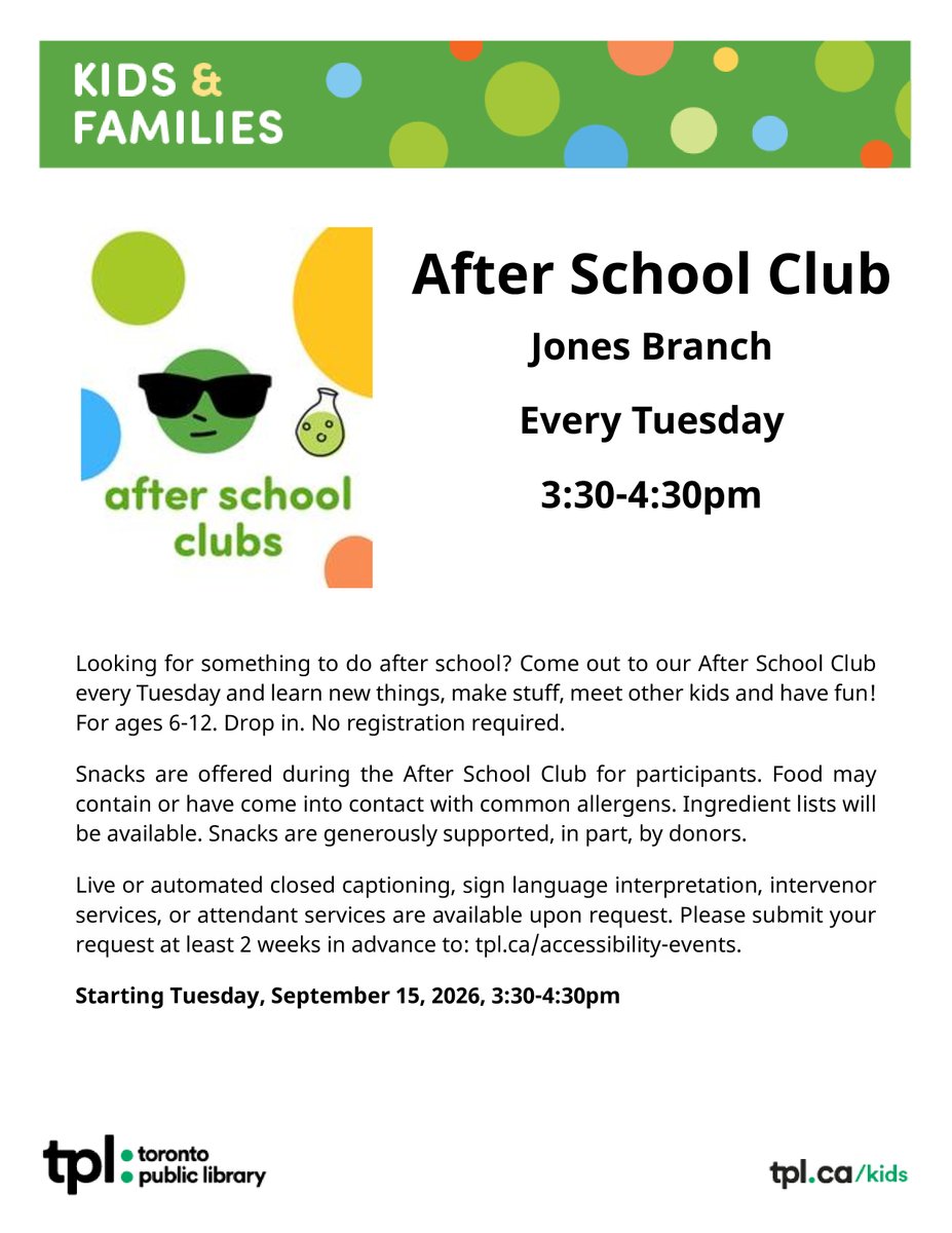 TPLJonesLibrary's tweet photo. After School Club is Back! https://t.co/KWq6HR3Bm2
