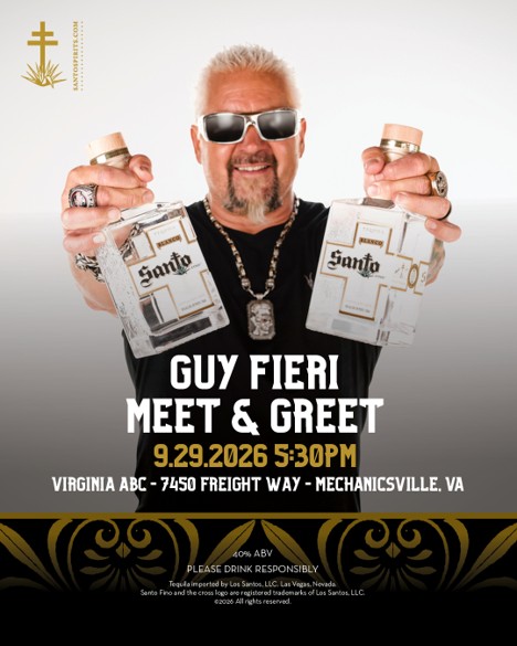 VirginiaABC's tweet photo. Join @GuyFieri  for a special Santo Tequila meet and greet, tasting and bottle signing event Tuesday, Sept. 29! Registrations are limited.

Tickets are free, but you’ll need one to get in. Customers must be 21 years of age or older to attend.

https://t.co/RyX1YTOrV3 https://t.co/k10uFU1b7b