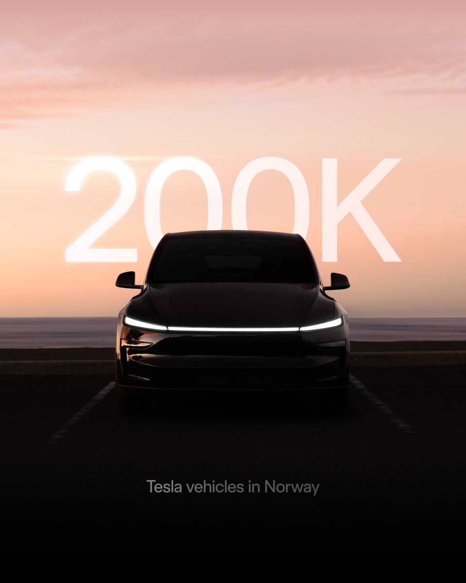 teslaeurope's tweet photo. There are now 200,000 Teslas registered in Norway

That's around 20% of EVs in the country https://t.co/hUKaQfwkE0