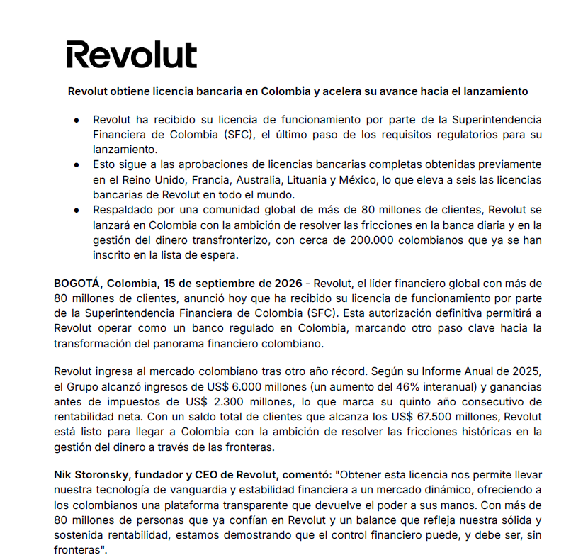 larepublica_co's tweet photo. #Atento | Revolut recibió la licencia de la Superfinanciera y se convierte en el banco 31 de Colombia https://t.co/EcIV7Rdb4O