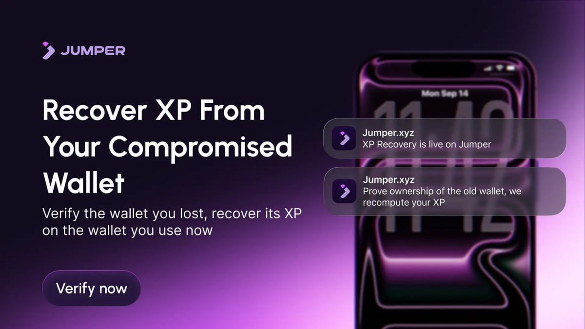 CryptoBikash's tweet photo. Jumper XP Recovery is now Live!

If your wallet was compromised, you can recover eligible Jumper XP to a new wallet.

Verify ownership of your old wallet, submit your new one, and we’ll reissue the XP you qualify for.

☑️ Recover your XP: https://t.co/bkEN1dPMoD https://t.co/SdL9SVbftR