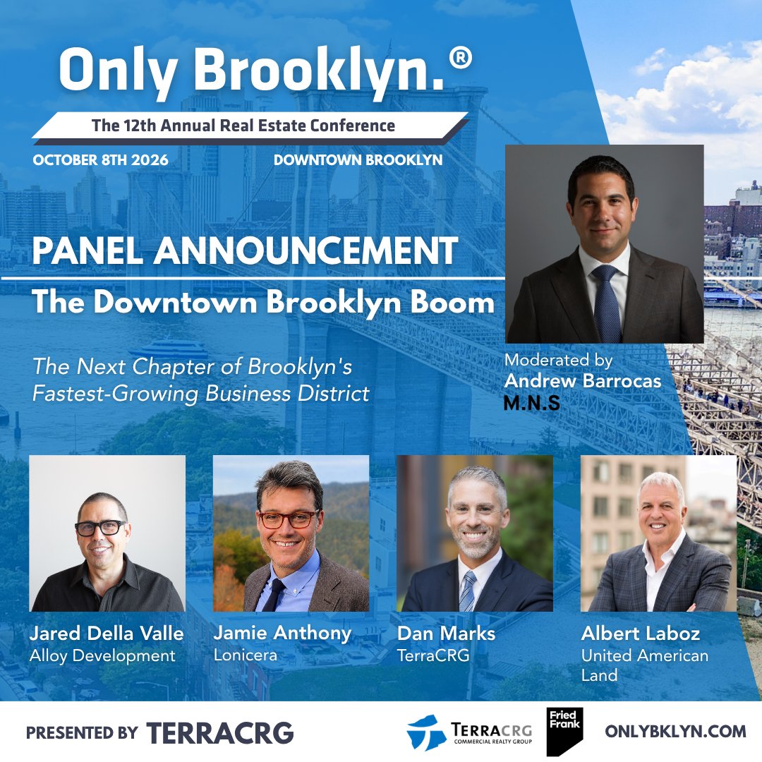 TerraCRG's tweet photo. Join us for The Downtown Brooklyn Boom panel discussion on October 8th in Downtown Brooklyn for the 12th Annual Only Brooklyn® Real Estate Conference. Register at https://t.co/dNavLEADXL 

#OnlyBrooklyn #DowntownBrooklyn #BrooklynRealEstate #BrooklynCRE #NYCCRE @MNSrealestate https://t.co/23xTO7tyef
