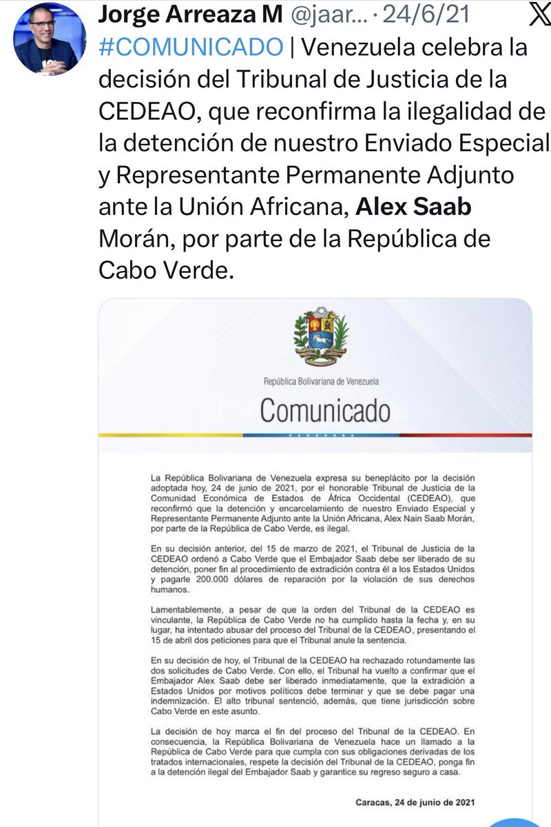 Ulul4r's tweet photo. Antes que lo borre.

Se recuerdan cuando Jorge Arreaza defendía a capa y espada a Alex Saab.

Sospechoso https://t.co/BVPbQhavNJ