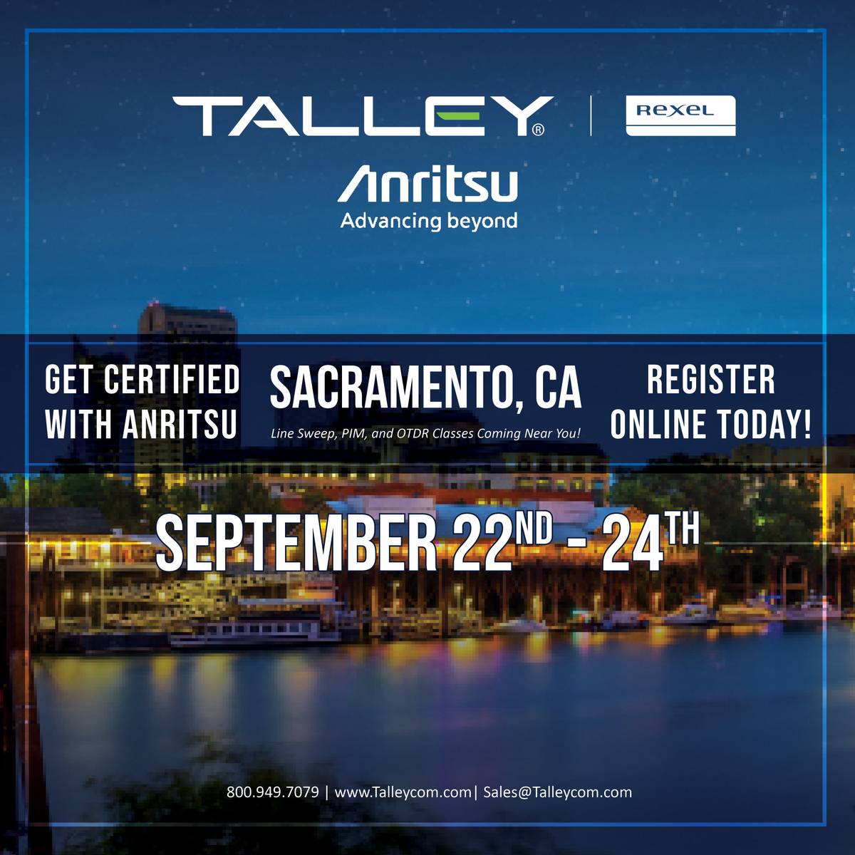 TalleyLLC's tweet photo. If you’re looking to get your team certified in Line Sweep, PIM, or Fiber/OTDR, check out our 2026 Anritsu Training Schedule and register today! Join our upcoming Sacramento, CA courses. Now’s the time to secure your spot. 🚀
 
Register online today using the link in our bio! https://t.co/pG2Q6jAsCo