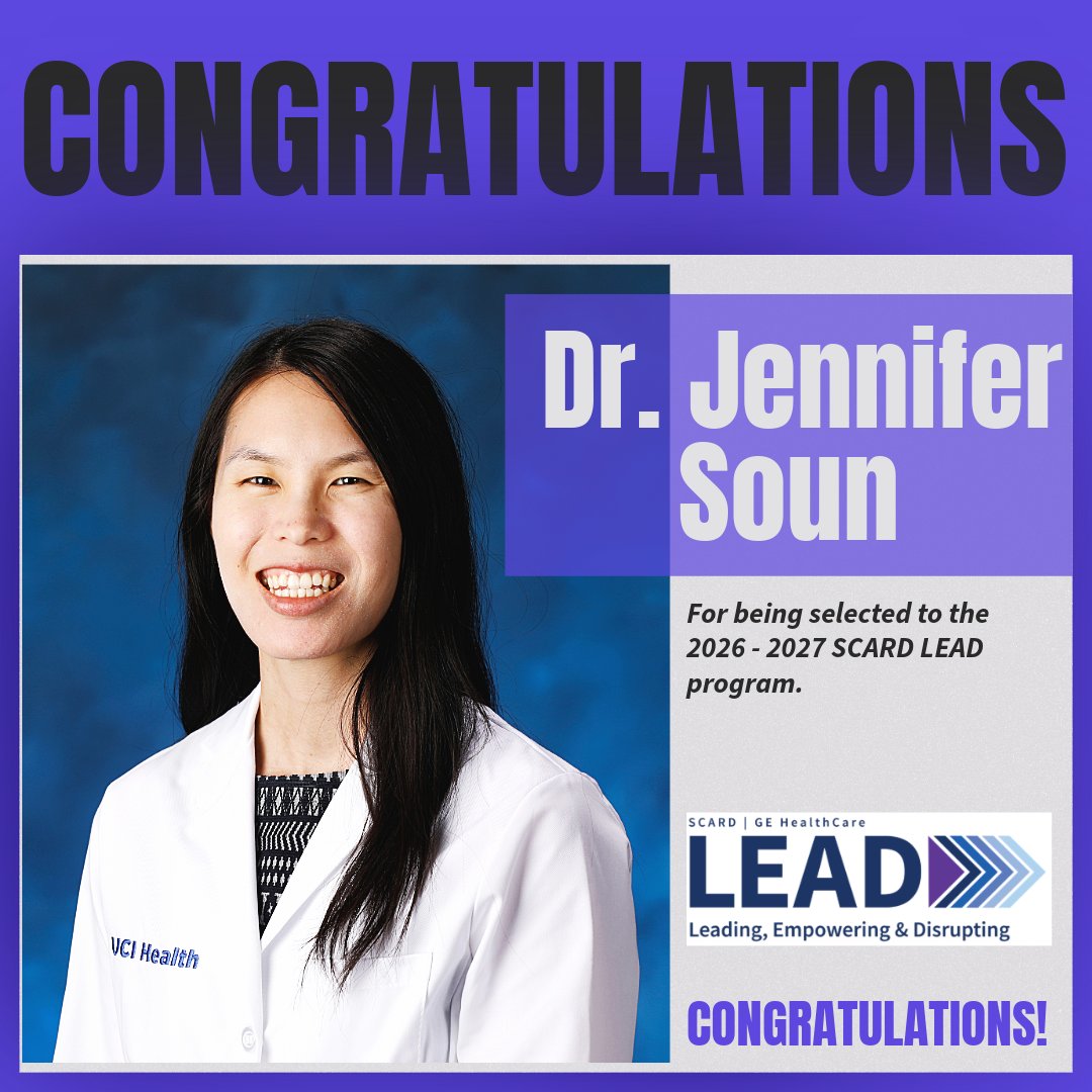 uciradiology's tweet photo. We are proud to announce that Dr. Jennifer Soun has been accepted into the 2026 - 2027 LEAD program led by #SCARD and GE Healthcare. Dr. Soun is one of 20 radiologists selected to participate in this prestigious #leadership program. 

#UCI @UCIradres @UCI_Neurorads https://t.co/j7KLTAnI0n