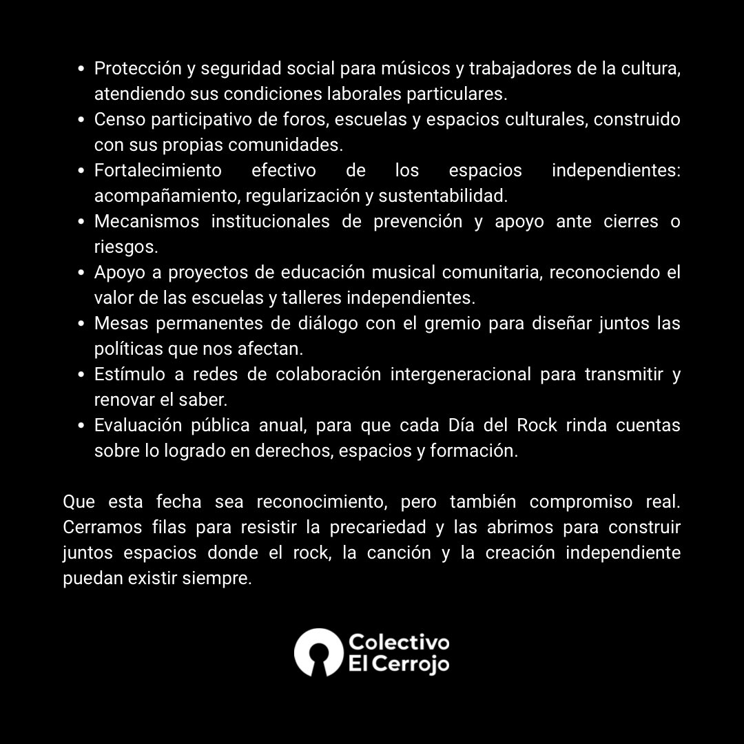 cerrojotuits's tweet photo. SITUACIÓN Y PROPUESTA PARA LA REFLEXIÓN EN EL MARCO DEL DÍA DEL ROCK @BrisenoMX @Mx_Diputados @Congreso_CdMex https://t.co/sUvOyGwPUC