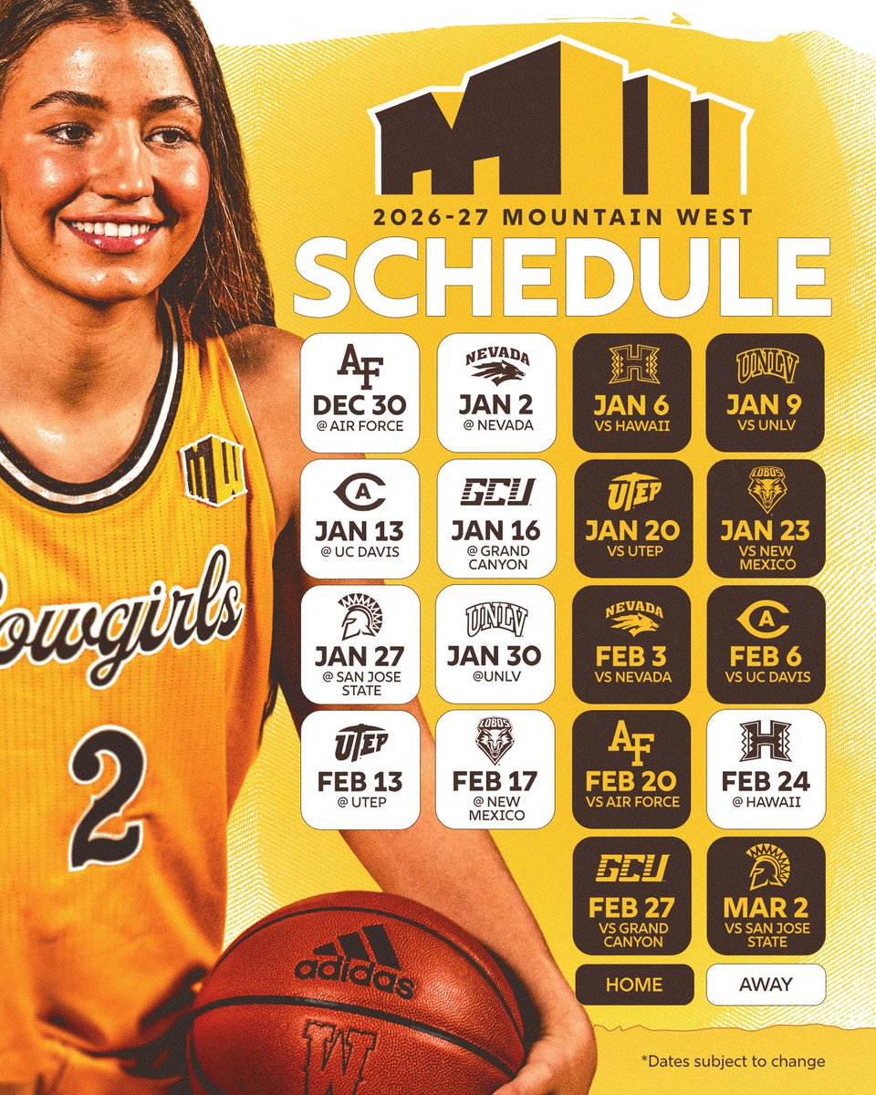 wyo_wbb's tweet photo. Cowgirls Announce 2026-27 Mountain West Slate - FULL schedule ⤵️

📰 | https://t.co/Mu0wXCP3wY https://t.co/6W39ItOIkV