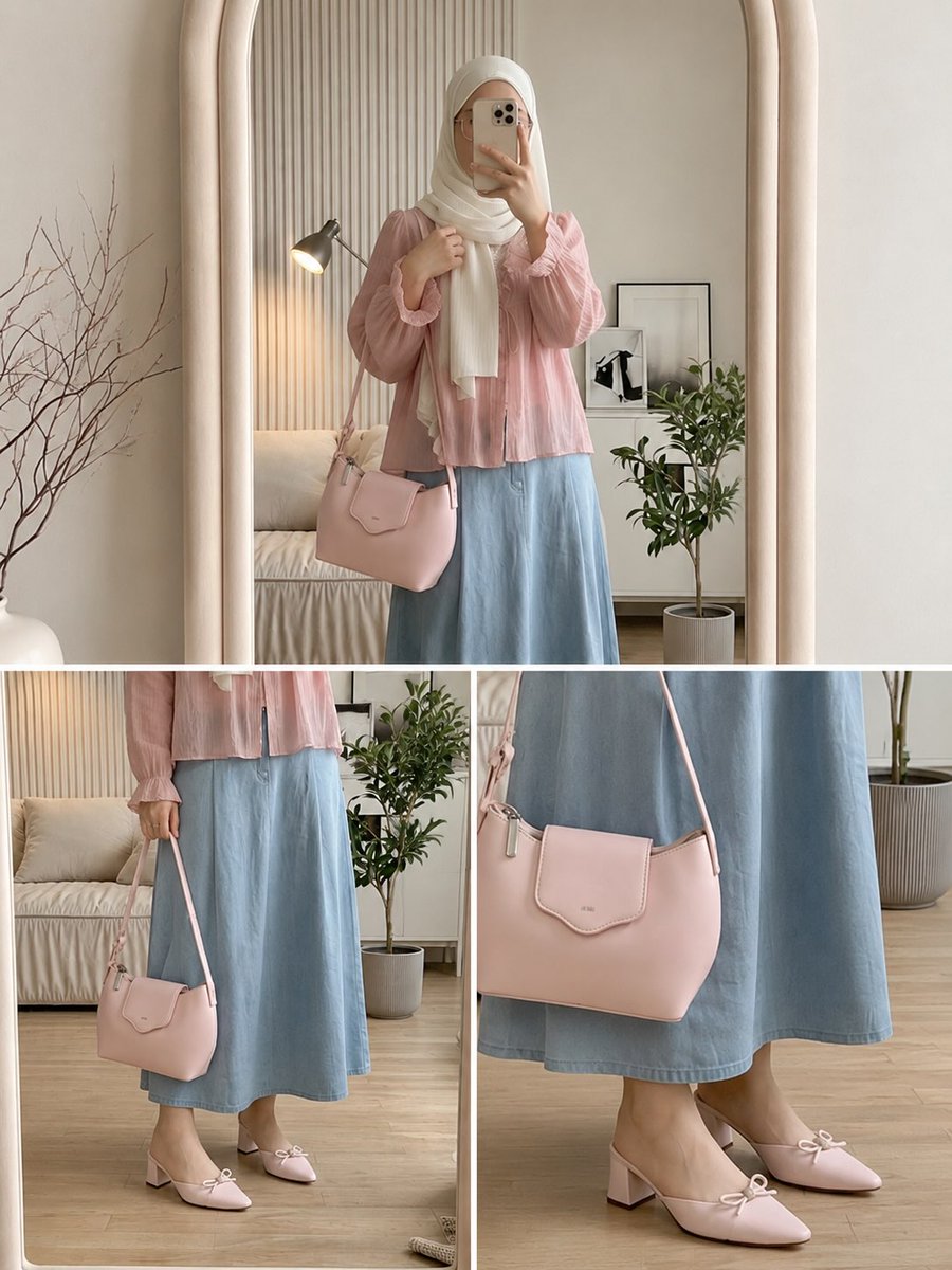 DaniloDionkoler's tweet photo. Pink + blue memang combo yang buat outfit nampak soft, cute dan effortless. Skirt, handbag pink dan Pointed-Toe Heeled Mules terus bagi girly vibes. Simple, tapi tetap nampak cantik. https://t.co/VTpAi3CqCH