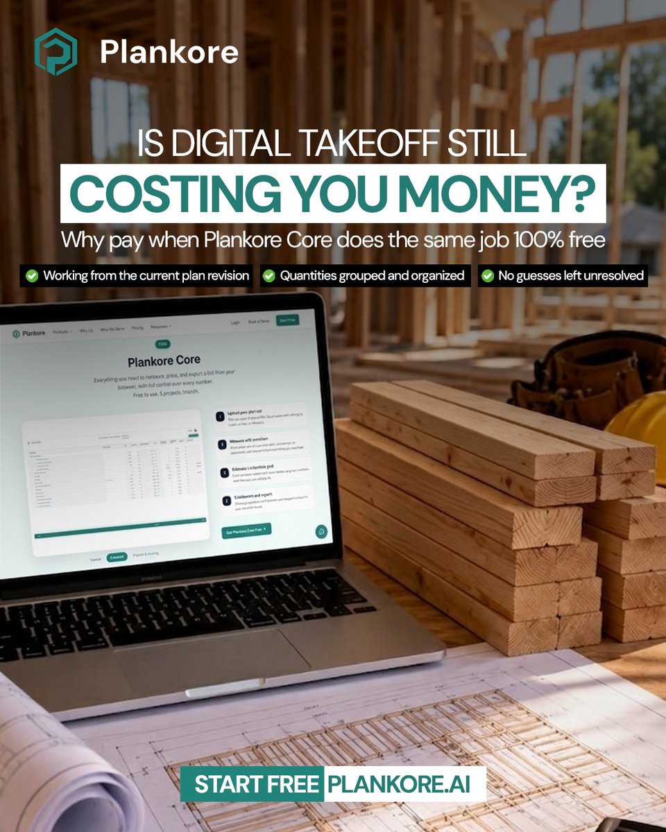 plankore's tweet photo. 𝐖𝐡𝐲 𝐏𝐚𝐲 𝐟𝐨𝐫 𝐃𝐢𝐠𝐢𝐭𝐚𝐥 𝐓𝐚𝐤𝐞𝐨𝐟𝐟?

Smarter takeoffs. Organized quantities. Zero extra cost.

Start free → https://t.co/4rR10ACoXh

#Plankore #ConTech #DigitalTakeoff #Construction #Estimating https://t.co/Z2PKuyy8IV