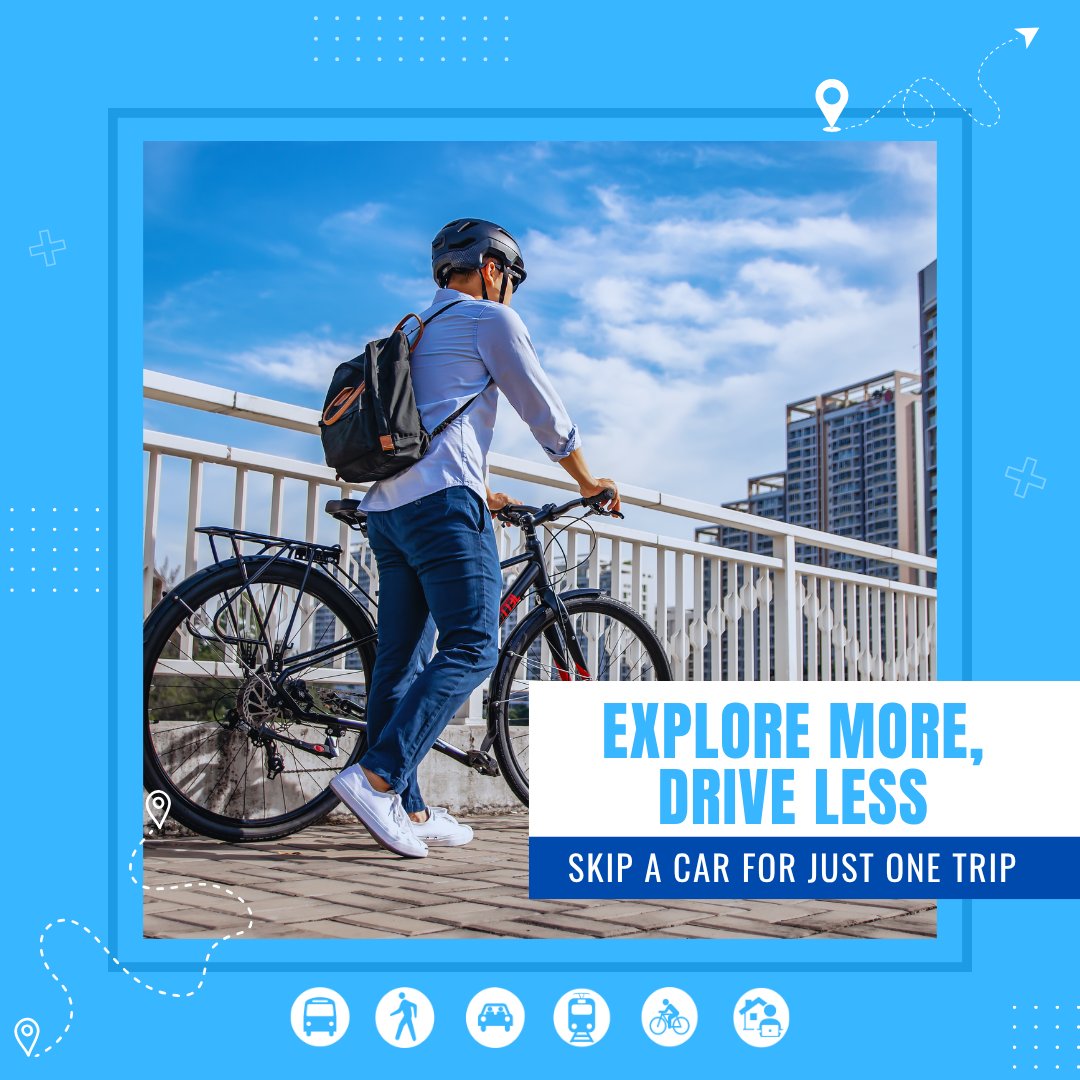 CommuterService's tweet photo. Could you skip the car for just ONE trip?

Walk to lunch
Bike to an appointment
Take the bus to work
Carpool with a coworker
Work from home

You don't have to change every trip. Start with one.
When you do, you'll be entered to win a $150 gift card!
https://t.co/TaorjwBaC8 https://t.co/1CpSjkXeSZ