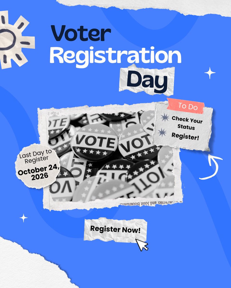 leawebbforny's tweet photo. Today is National Voter Registration Day! Registering is the first step toward making your voice heard and having a say in the decisions that shape your community. Not registered yet? Today is the perfect day to get it done ahead of election day on November 3rd! https://t.co/oqMSeqcNgI