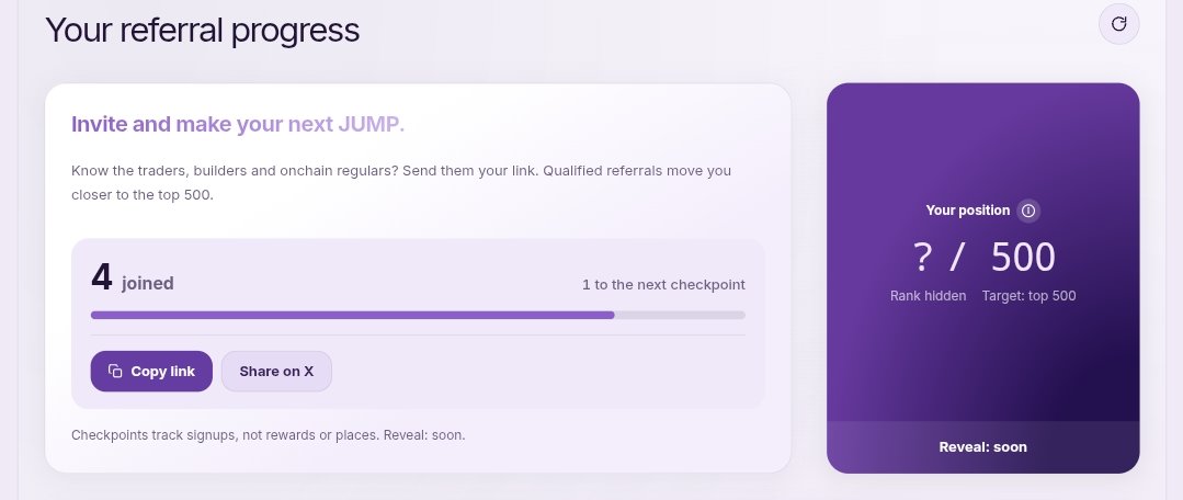 mrwarwal07's tweet photo. 🚀 Don’t miss the @jumperapp Waitlist!

Join the waitlist, complete the account check and try to secure a spot in the Top 500 👀

⚠️ Reward is NOT guaranteed, but the Top 500 could receive something special — NFT, airdrop, priority access, or other perks. 👀

🔗 Join through given link below:
https://t.co/YiGWYAfcMF

Let’s see who makes it into the Top 500 🏆

@jumperapp @CryptoRohit07  #Jumper #JumperWaitlist #Web3 #Crypto