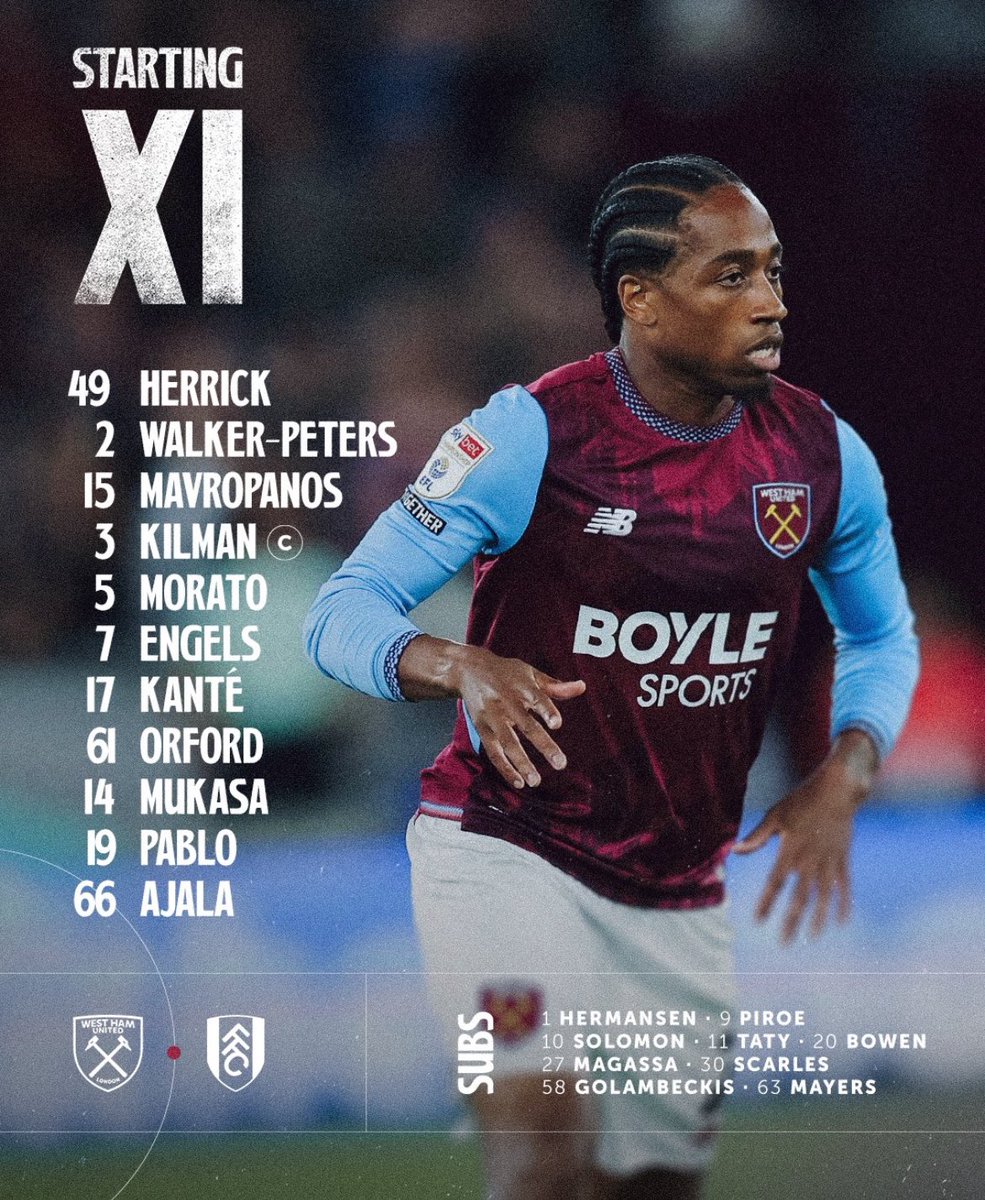 BlancosAway's tweet photo. Both teams have rested players. Bowen, Taty, Piroe, and Solomon rested for #WHUFC.

I would have liked to have seen Affengruber gain more minutes in a #FFC shirt, Andersen starting worries me.

Big games for Kevin and ESR.

The League Cup should not be taken lightly, big game. https://t.co/Px0YSXP259