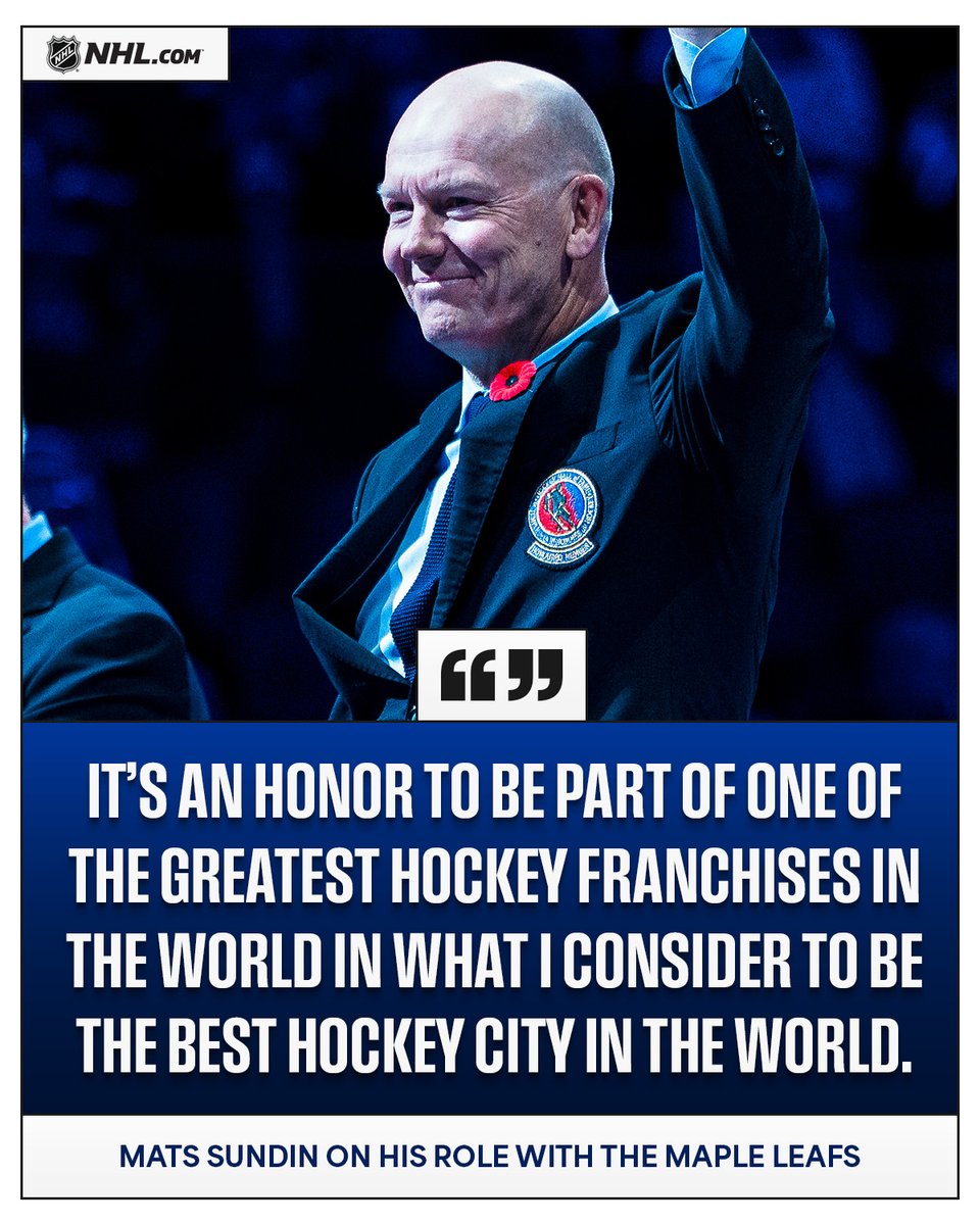 NHLMedia's tweet photo. Mats Sundin is Toronto. 🍁

Read more about the pressure to win in Toronto from our Q&amp;A with @MapleLeafs senior executive adviser Mats Sundin ➡️ https://t.co/uHQvZdHn29 https://t.co/9I1A8aPlpE