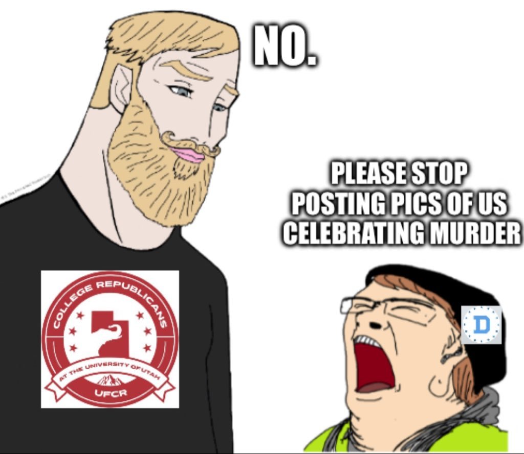 SaltLakeSwish's tweet photo. @uofutahdems @UofUGOP @UUtah Maybe stop celebrating murder? https://t.co/Az0saB0jz2