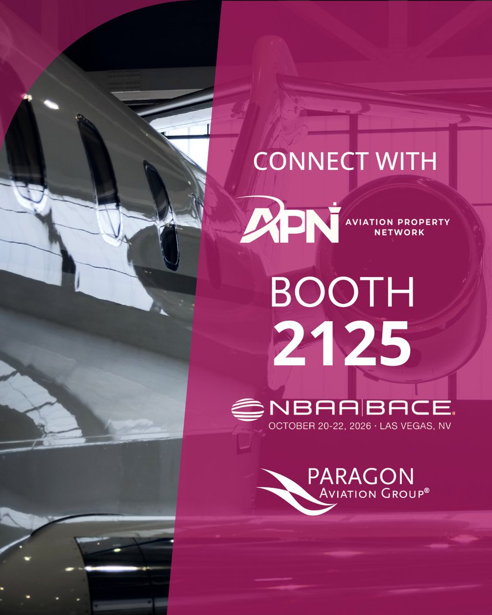 ParagonAviation's tweet photo. Connect with @AvPropNetwork at Booth #2125 during NBAA-BACE 2026!
APN/BA Group will exhibit alongside @x1fbo and bring back the 2nd Annual Best Hangar Award.
More details coming soon!
#NBAABACE #APN #BAG #BestHangarAward #BusinessAviation #ParagonNetwork @NBAA https://t.co/h1VMTF73xV